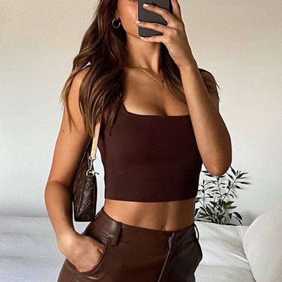 Meshki Jacqui Square Neck Bandage Crop top - Chocolate - Picture 3 of 3